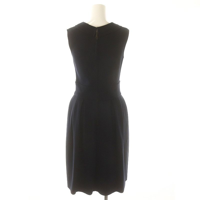 フォクシー FOXEY 襟付き ニットワンピース ひざ丈 ノースリーブ 38 濃紺 ネイビー 25728 DF OS