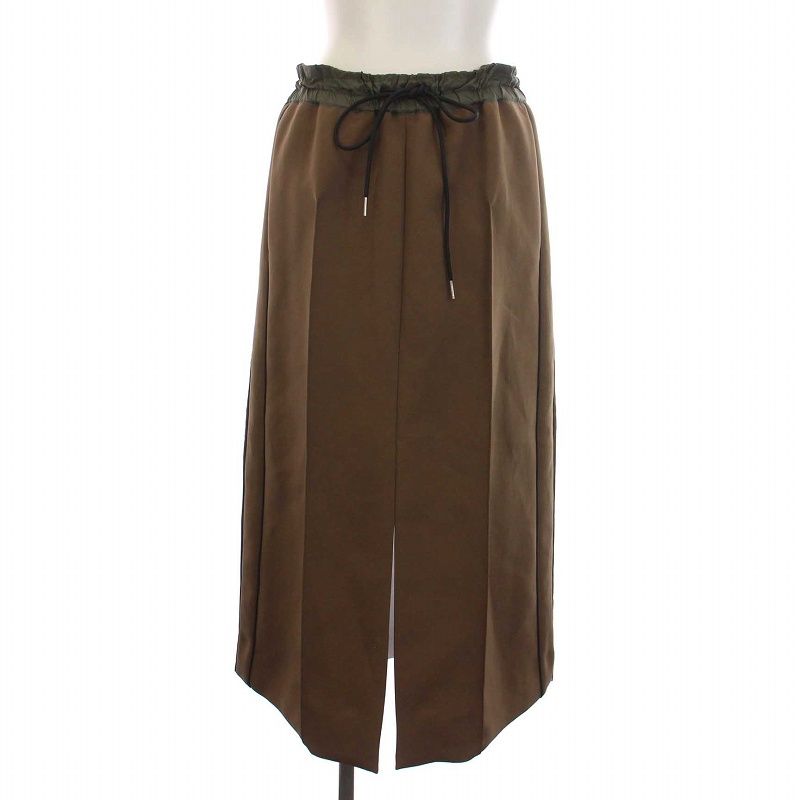 サカイ sacai 22SS Technical Jersey Skirt テクニカルジャージー スカート プリーツ 切替 ロング 2 M 茶 ブラウン 22-06185 YM AA