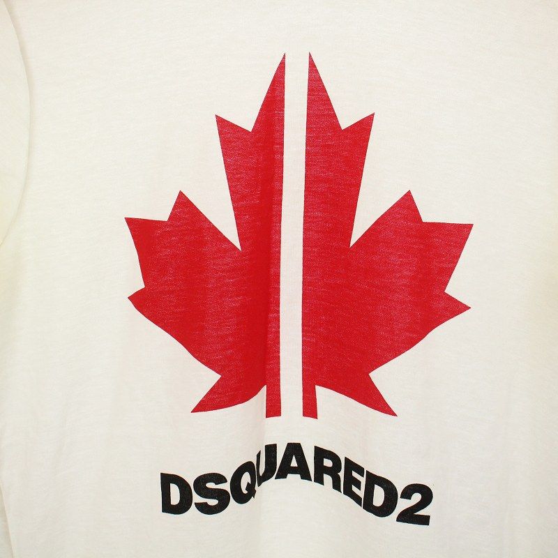  ディースクエアード Tシャツ カットソー 半袖 カナダロゴ S 白 ホワイト 赤 レッド AN 30 半袖(Tシャツ) Tシャツ カットソー