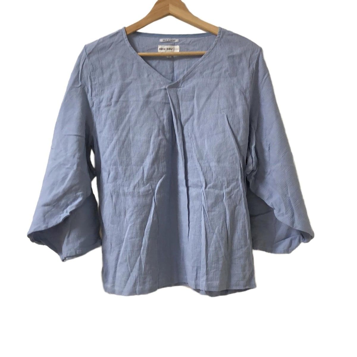SOU ソウソウ 七分袖カットソー サイズM レディース ライトブルー Vネック