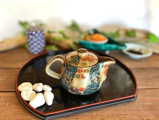 メーカー直送 九谷焼 急須 小 青粒 金花詰 裏絵