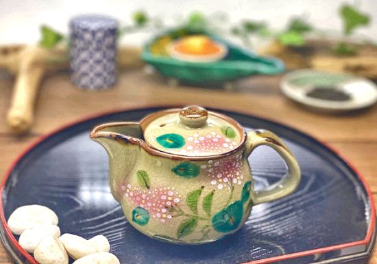 メーカー直送 九谷焼 急須 小 がく紫陽花 ピンク＆ピンク 裏絵