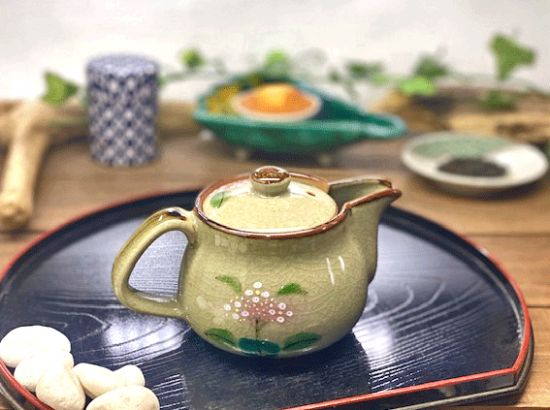 メーカー直送 九谷焼 急須 小 がく紫陽花 ピンク＆ピンク 裏絵