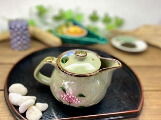 メーカー直送 九谷焼 急須 大 がく紫陽花 ブルー＆ブルー 裏絵