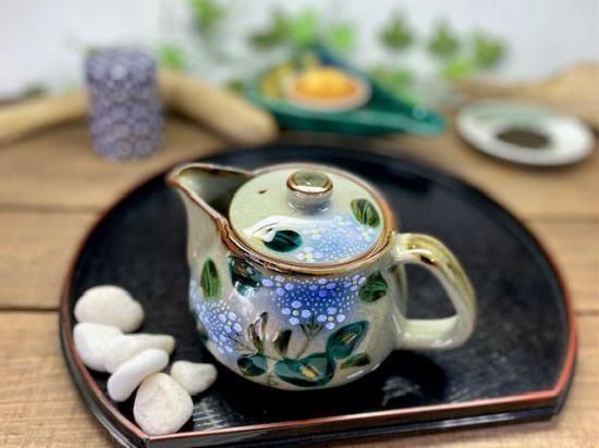 メーカー直送 九谷焼 急須 大 がく紫陽花 ブルー&ブルー 裏絵