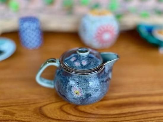 メーカー直送 九谷焼 急須 大 白兎ソメイヨシノ紫塗り 裏絵キイロ