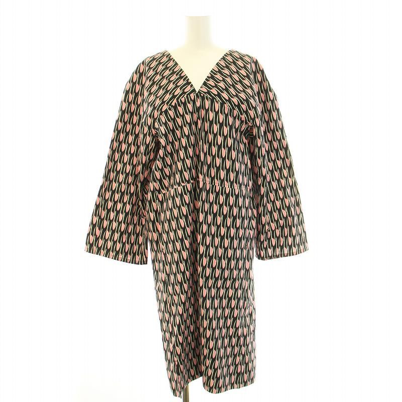 クリスチャン ワイナンツ christian wijnants ワンピース ミモレ ロング Vネック 長袖 総柄 36 S ピンク 黒 ブラック BB GY30