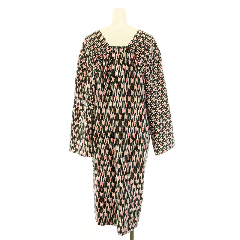  クリスチャン ワイナンツ christian wijnants ワンピース ミモレ ロング Vネック 長袖 総柄 36 S ピンク 黒 ブラック BB GY 30 長袖 七分袖 その他