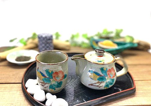 メーカー直送 九谷焼 急須2点セット 小 椿に鳥 裏絵