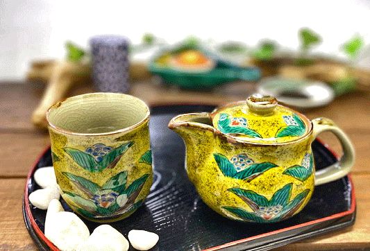 メーカー直送 九谷焼 急須2点セット 小 吉田屋万年青 裏絵