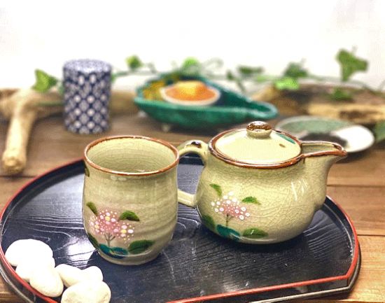 メーカー直送 九谷焼 急須2点セット 小 がく紫陽花 裏絵