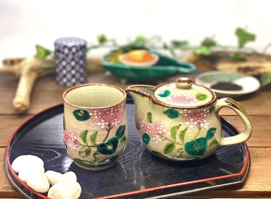 メーカー直送 九谷焼 急須2点セット 小 がく紫陽花 裏絵