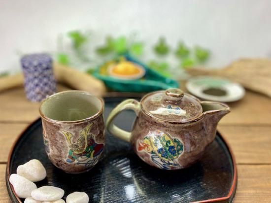 メーカー直送 九谷焼 急須2点セット 小 宝尽くし紫塗り 裏絵