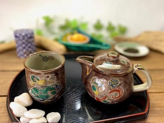 メーカー直送 九谷焼 急須2点セット 小 宝尽くし紫塗り 裏絵