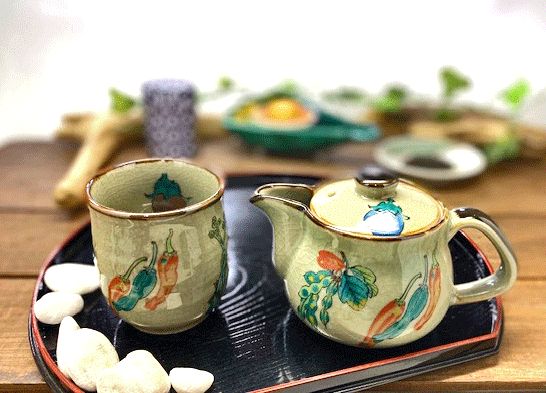 メーカー直送 九谷焼 急須2点セット 小 野菜 裏絵