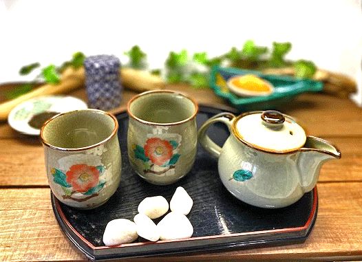 メーカー直送 九谷焼 急須3点セット 小 椿に鳥 裏絵