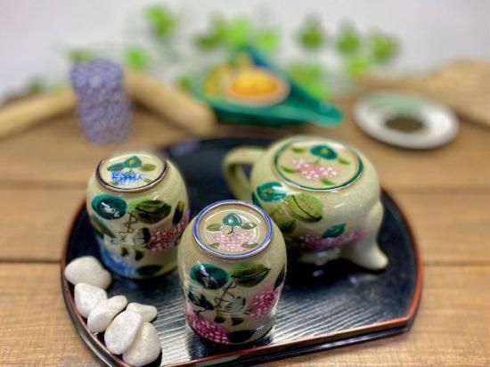 メーカー直送 九谷焼 急須3点セット 小 がく紫陽花 裏絵 WWW_OPDRERGINERDOGAN_COM