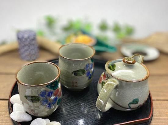 メーカー直送 九谷焼 急須3点セット 小 コンビ山茶花 裏絵