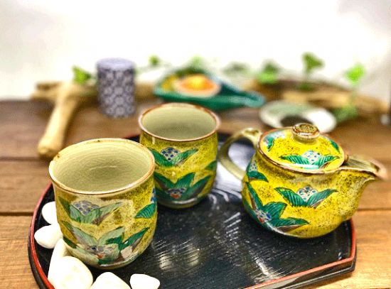 メーカー直送 九谷焼 急須3点セット 小 吉田屋万年青 裏絵