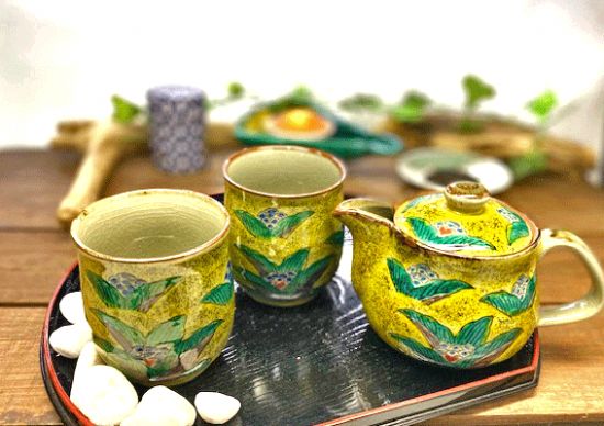 メーカー直送 九谷焼 急須3点セット 小 吉田屋万年青 裏絵