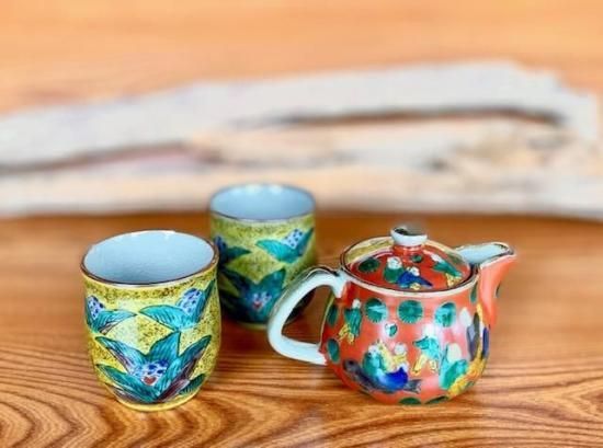 メーカー直送 九谷焼 急須3点セット 小 吉田屋木米ツートン 裏絵