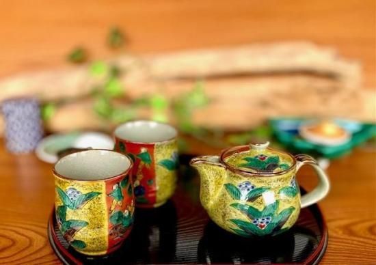 メーカー直送 九谷焼 急須3点セット 小 吉田屋木米ツートン 裏絵