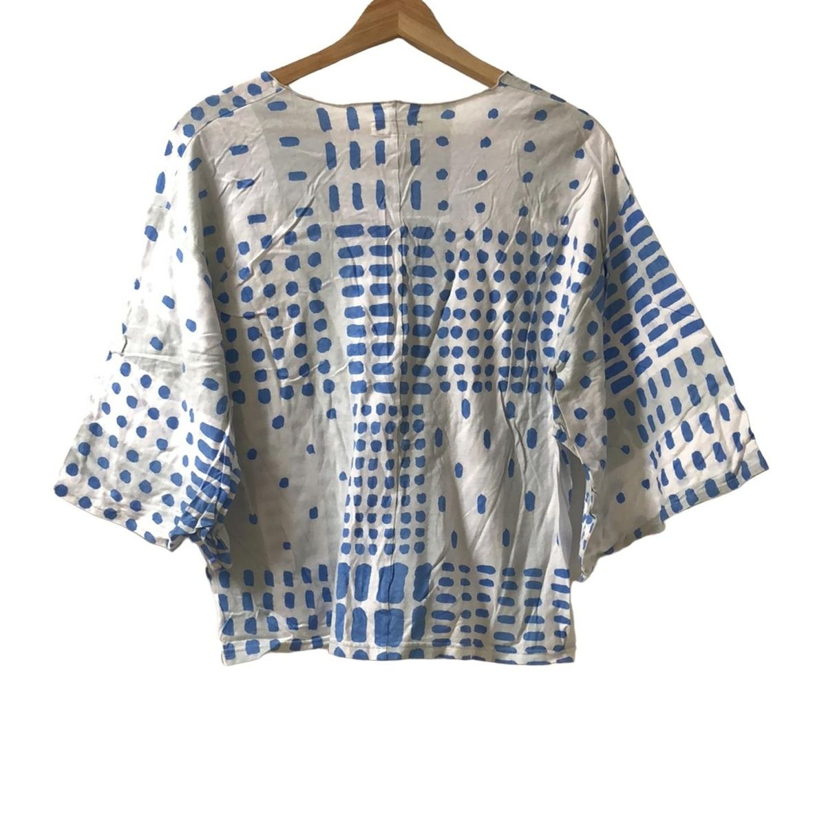 SOU SOU ソウソウ 七分袖カットソー サイズS レディース - 白×ライトグレー×ブルー Vネック