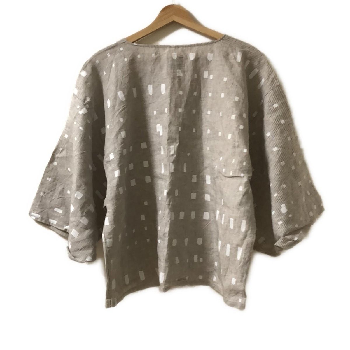 SOU SOU ソウソウ 七分袖カットソー サイズS レディース - グレー×ダークネイビー×白 クルーネック 麻 ストライプ