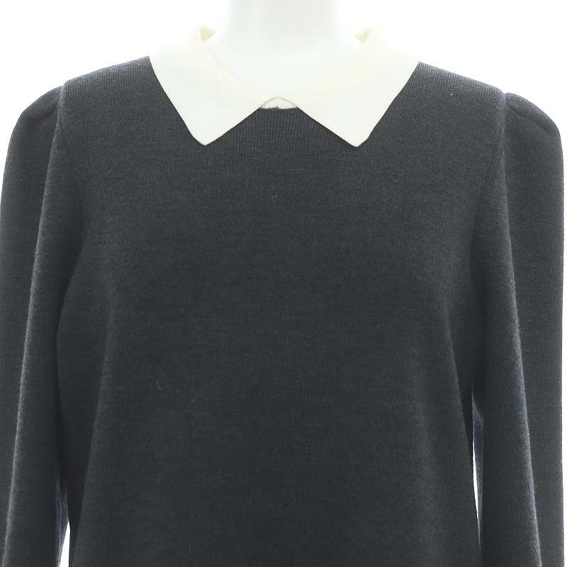 つややかな エストネーション ESTNATION 23AW 衿付きニットワンピース ロング 長袖 F グレー オフホワイト DO OS ここでご注文へようこそ!