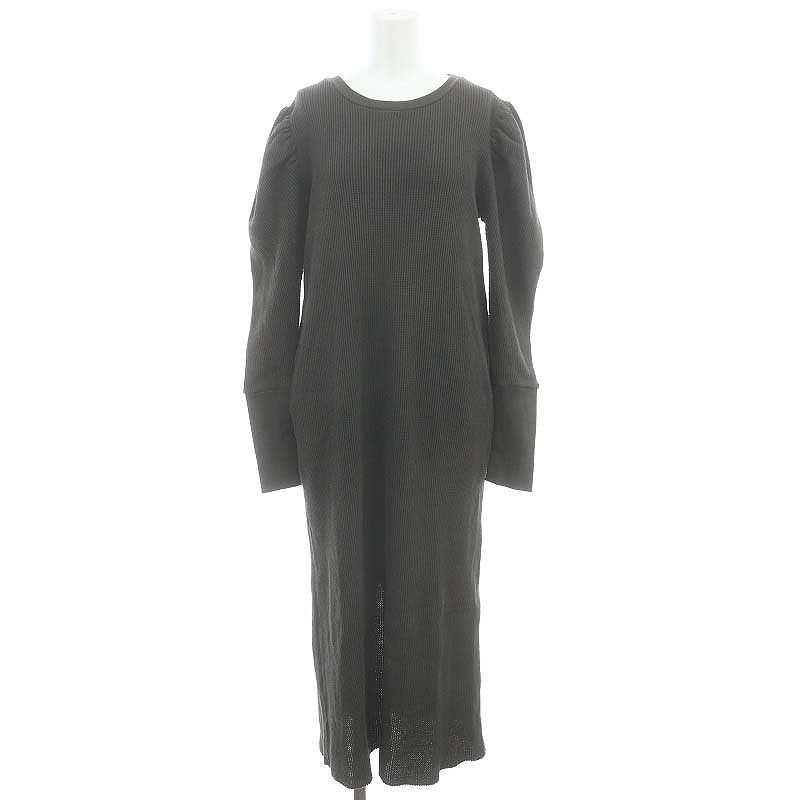 ウーア Uhr puff shoulder waffle dress ワンピース ロング 長袖 ワッフル 36 チャコール ES OS