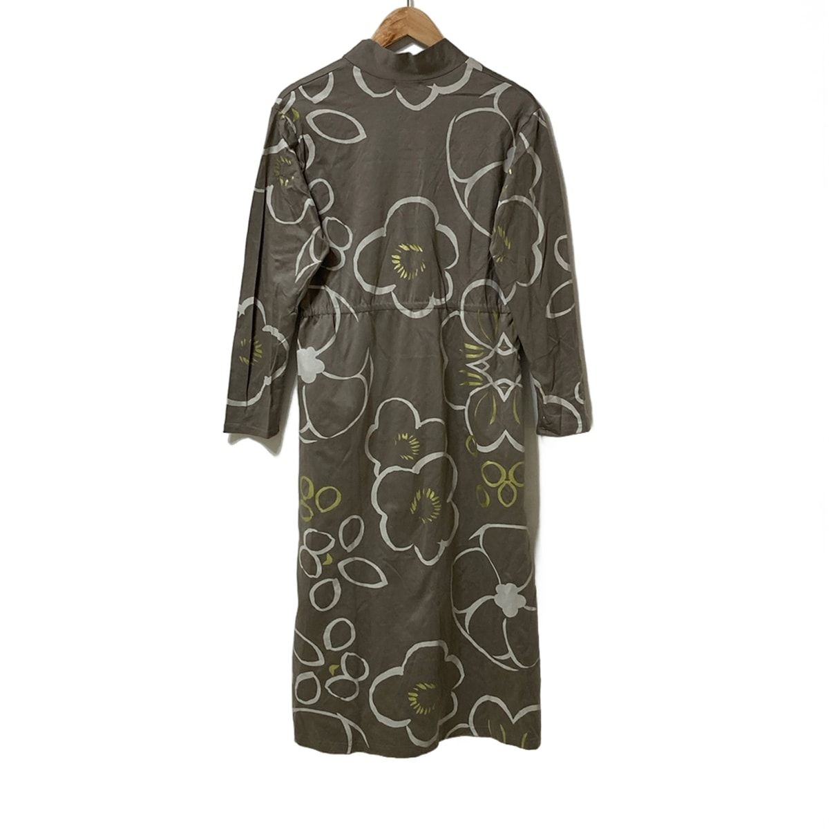 SOU ソウソウ ワンピース サイズM レディース - グレーベージュ×ライトグレー×ゴールド Vネック 長袖 ロング 花柄