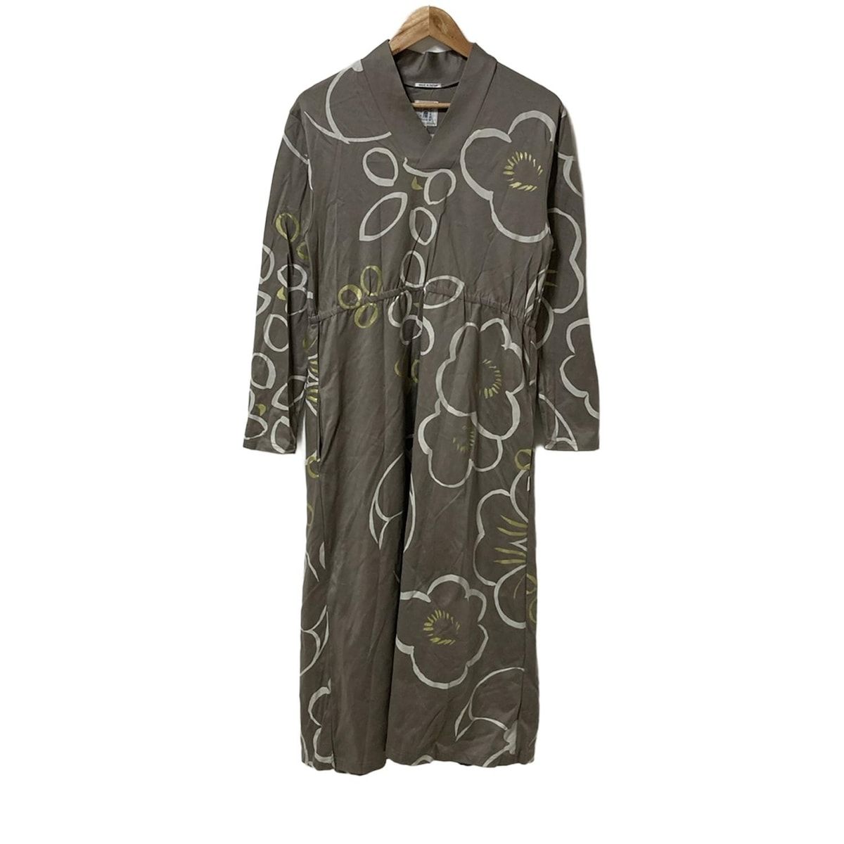 SOU SOU ソウソウ ワンピース サイズM レディース - グレーベージュ×ライトグレー×ゴールド Vネック 長袖 ロング 花柄