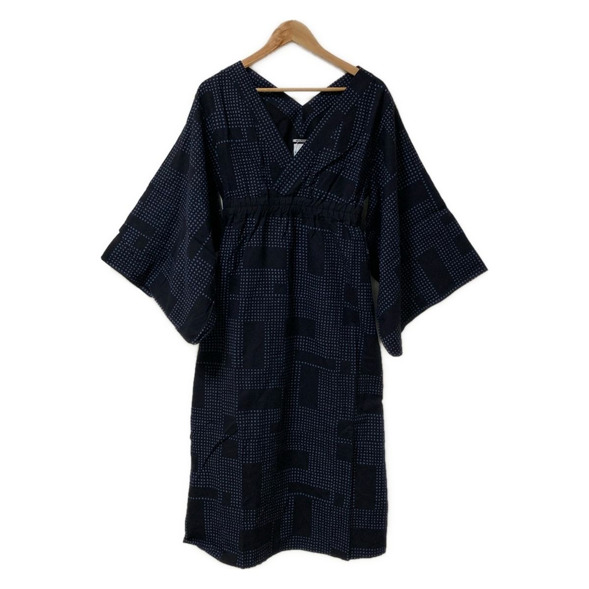 SOU SOU ソウソウ ワンピース サイズM レディース - 黒×ネイビー Vネック 七分袖 ロング