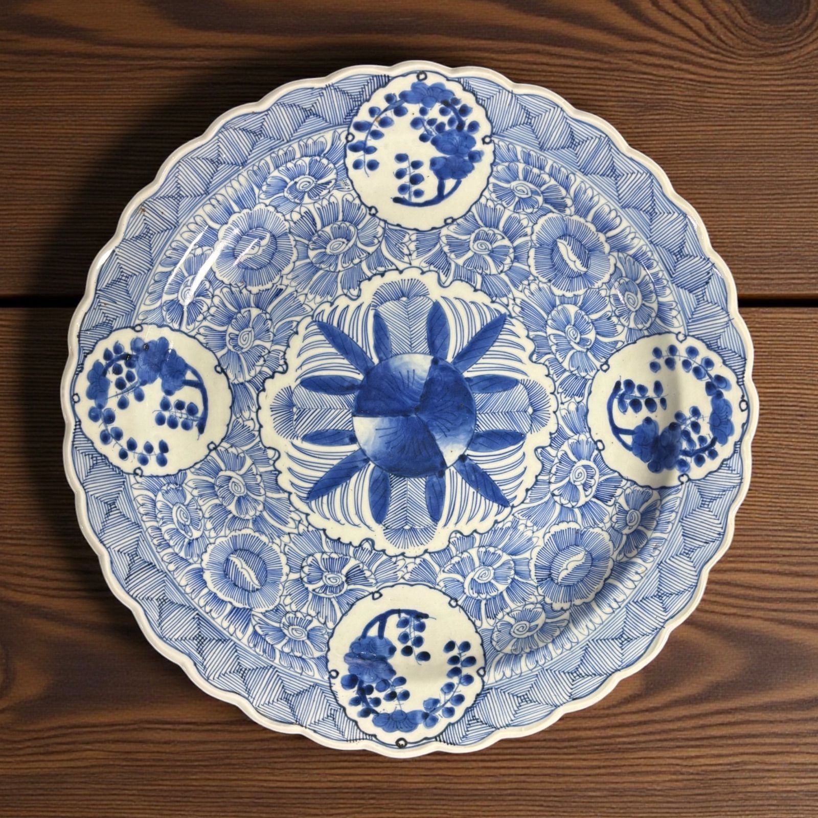 古伊万里 草花図 染付 大皿 裏印 平皿 取り皿 盛り皿 飾り皿 和食器