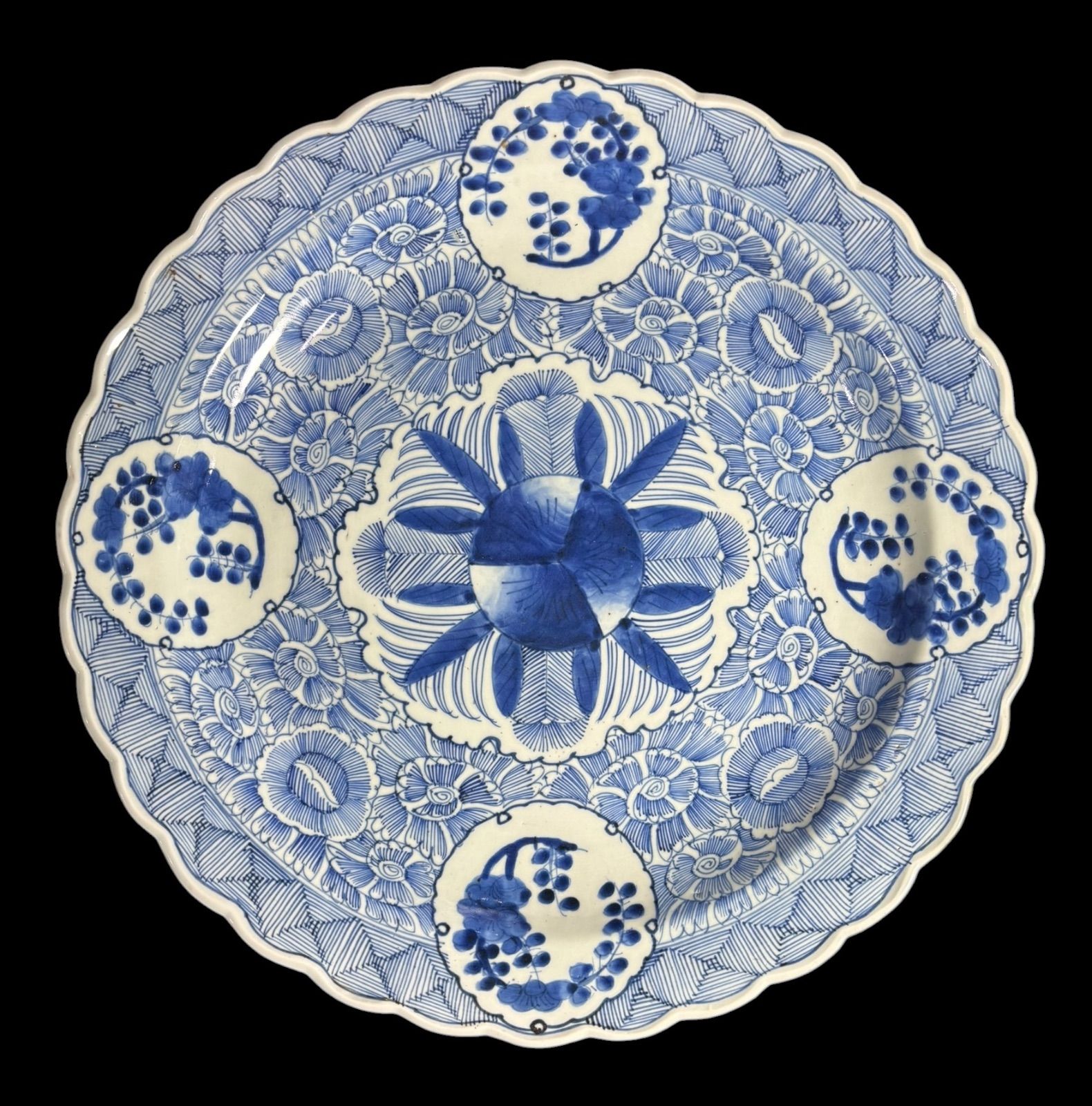 古伊万里 草花図 染付 大皿 裏印 平皿 取り皿 盛り皿 飾り皿 和食器