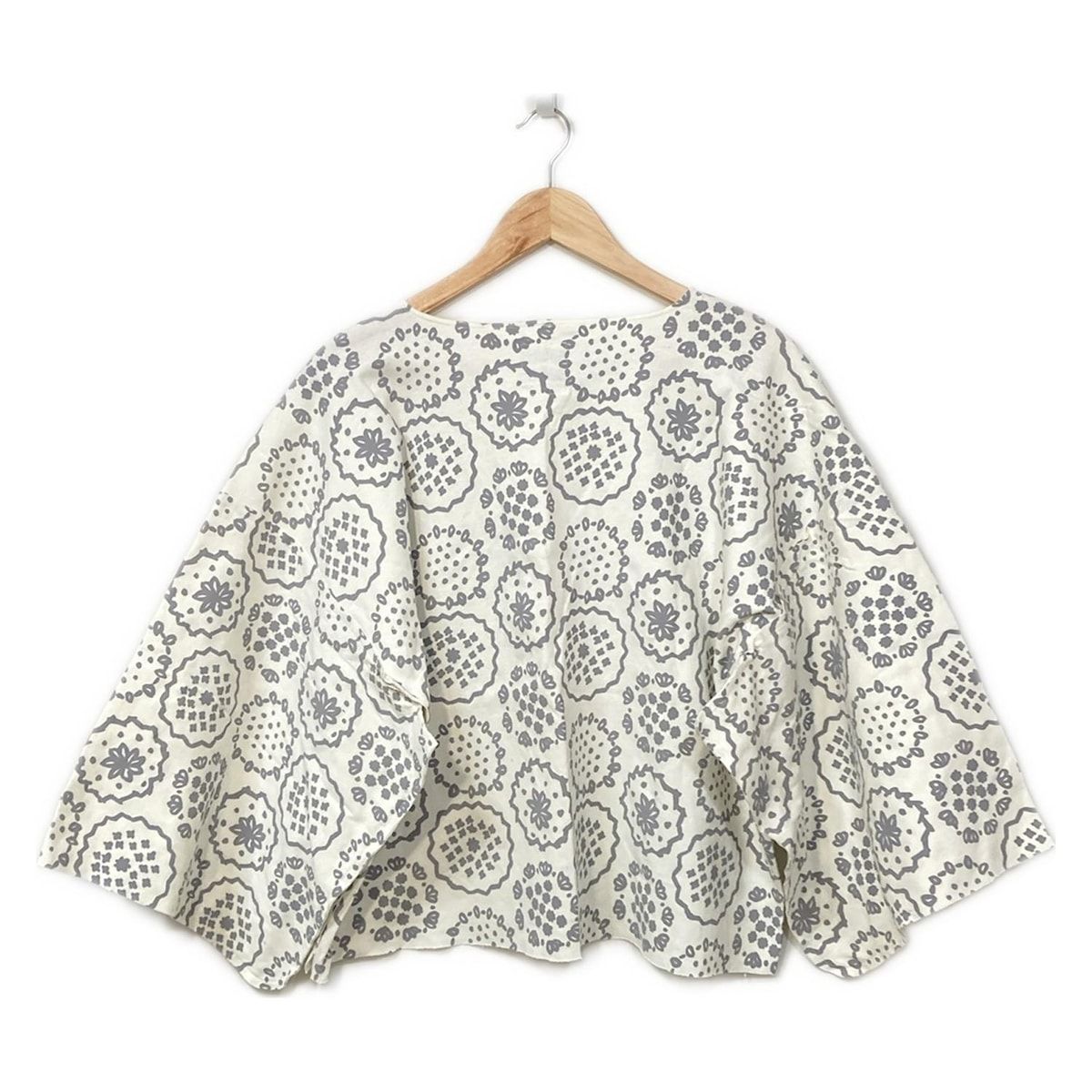 SOU SOU ソウソウ 七分袖カットソー サイズM レディース - アイボリー×グレー クルーネック 花柄