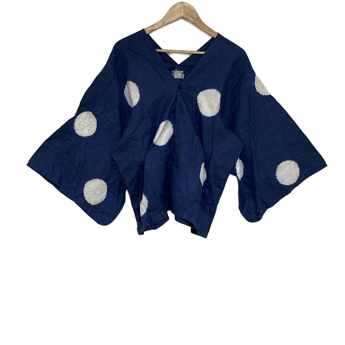 SOU ソウソウ カーディガン レディース ネイビー 白 七分袖 ドット柄 麻