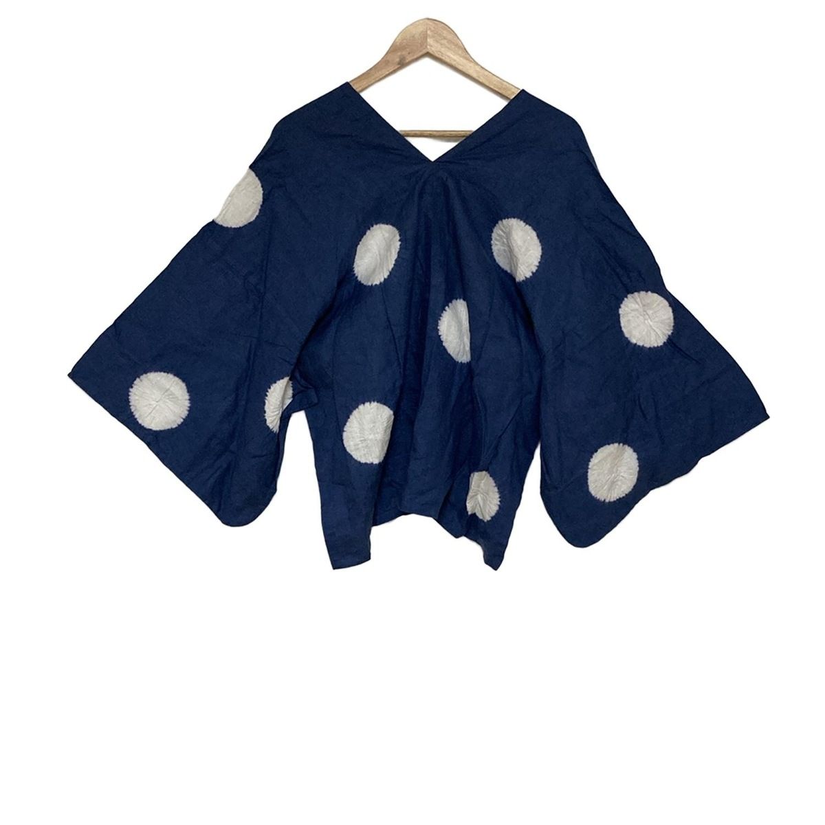 SOU SOU ソウソウ カーディガン レディース - ネイビー×白 七分袖 ドット柄 麻