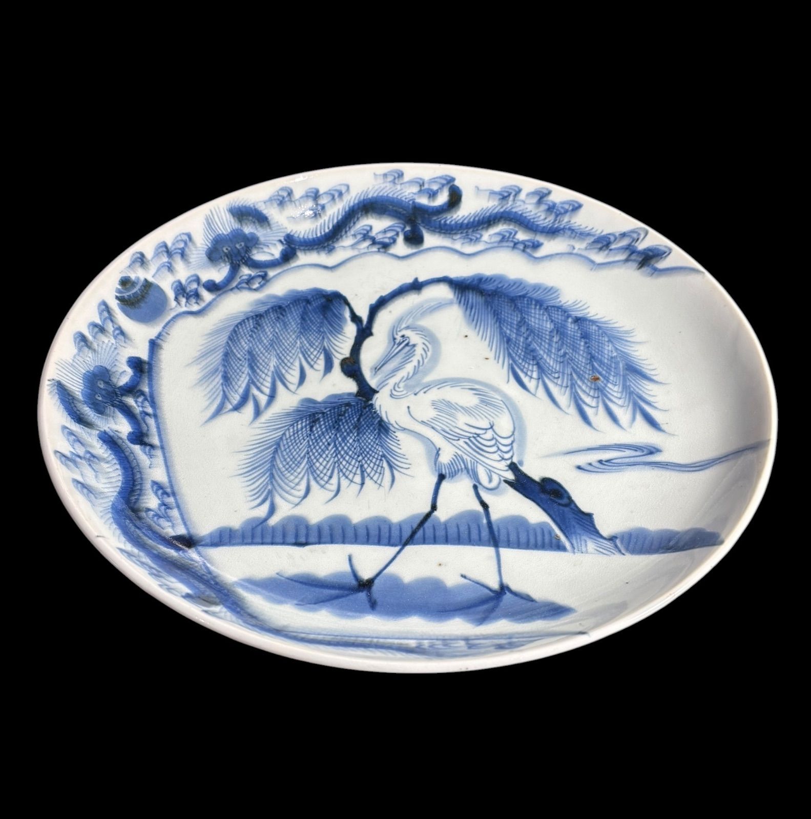 江戸 幕末 古伊万里 鷺 大皿 古伊万里 染付 大皿 鷺 風景図 平皿 取り皿 盛り皿 飾り皿 和食器