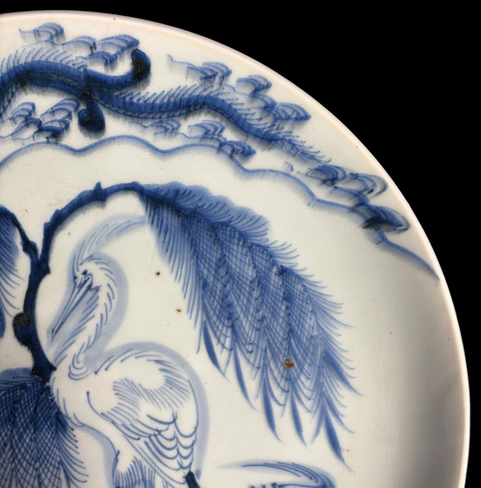 江戸 幕末 古伊万里 鷺 大皿 古伊万里 染付 大皿 鷺 風景図 平皿 取り