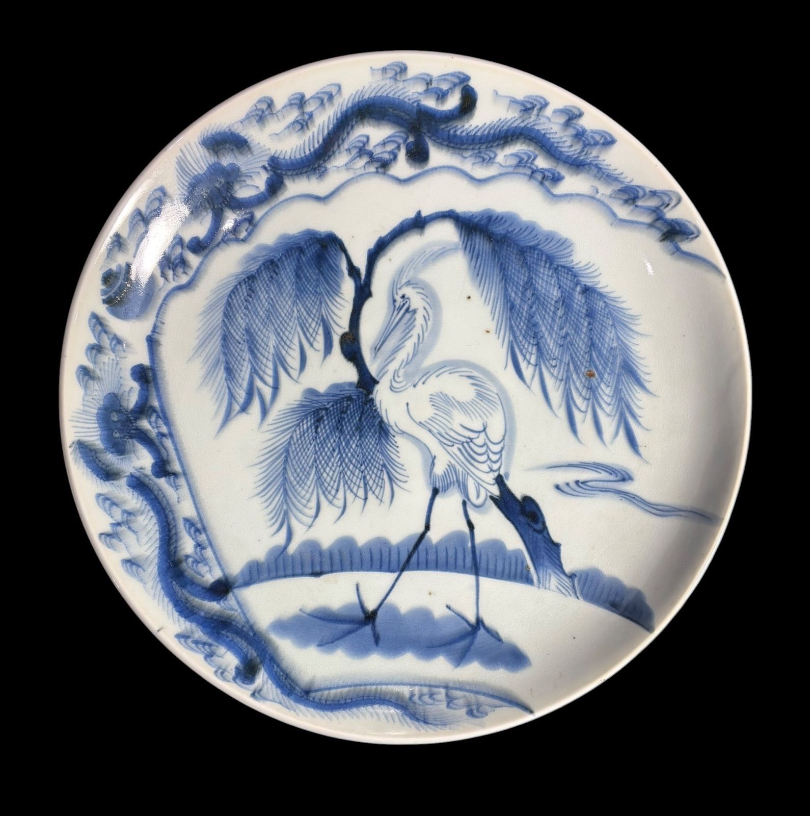 古伊万里 染付 大皿 鷺 風景図 平皿 取り皿 盛り皿 飾り皿 和食器