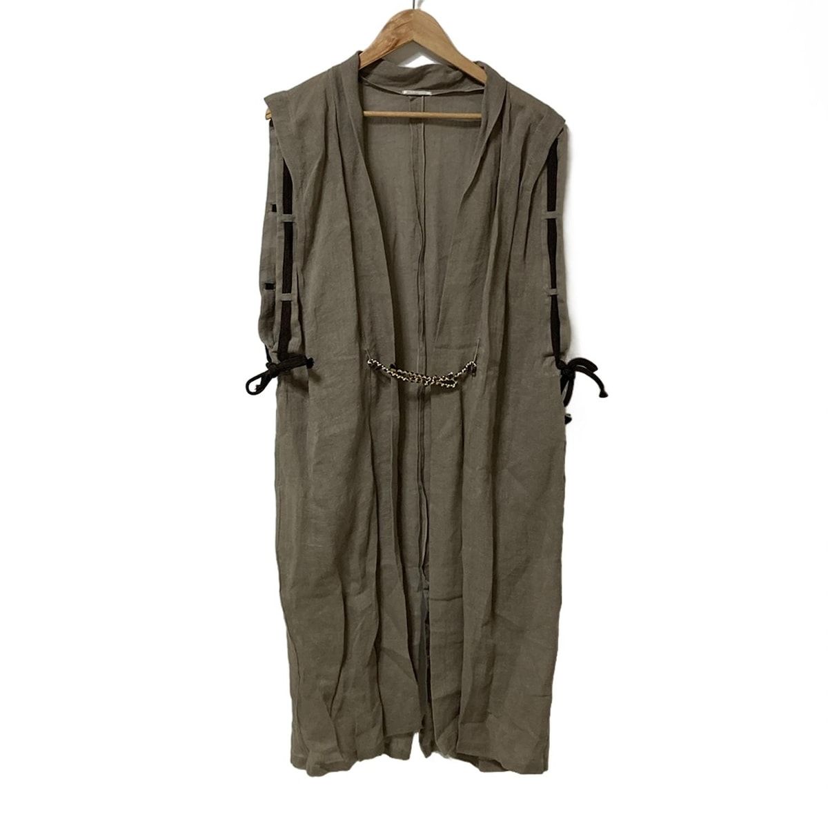 SOU ソウソウ ベスト サイズM レディース グレーベージュ 麻 和紙 ロング丈