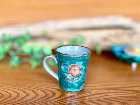 マグ 椿に鳥緑塗り