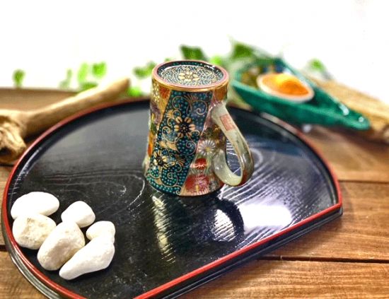 メーカー直送 九谷焼 マグカップ マグ 青粒＋金花詰(傑作) 裏絵 - メルカリ