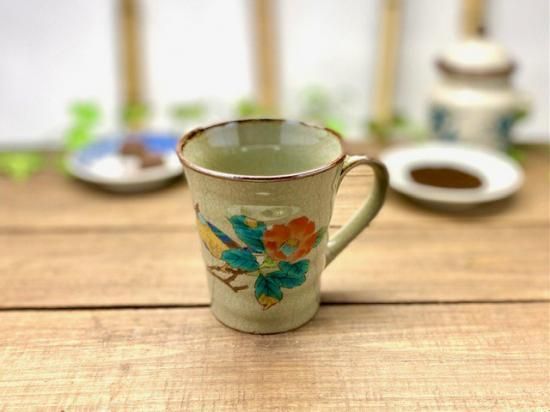 メーカー直送 九谷焼 マグカップ マグ 椿に鳥 裏絵