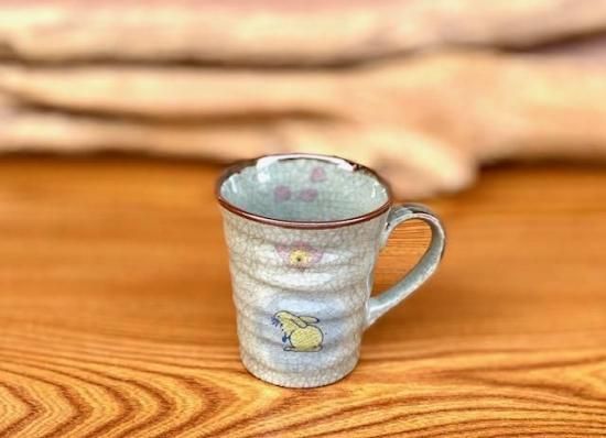 メーカー直送 九谷焼 マグカップ マグ 黄兎ソメイヨシノ 中裏絵