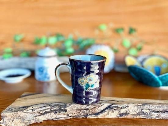 メーカー直送 九谷焼 マグカップ マグ 金糸梅に鳥 紫塗り 裏絵