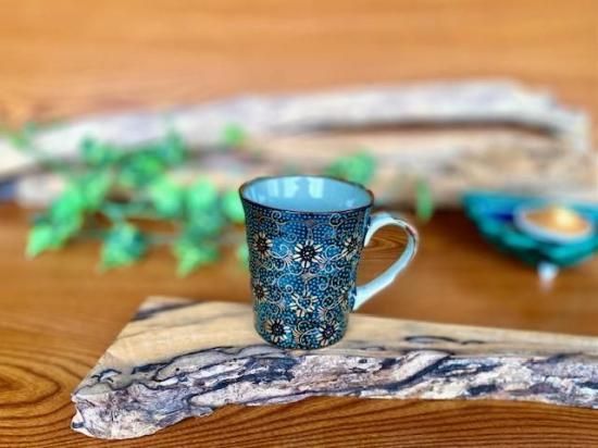 メーカー直送 九谷焼 マグカップ 手打ち青粒 下塗り