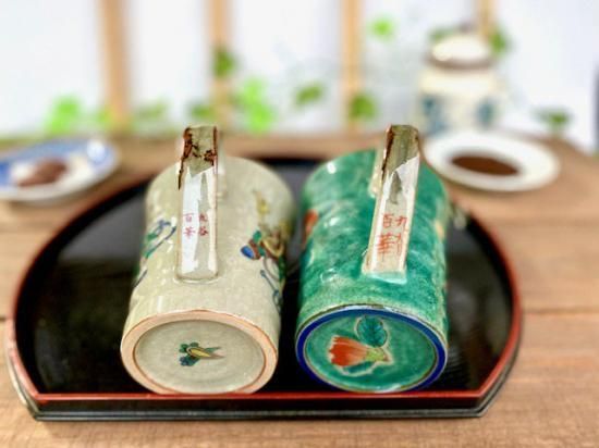 ペアマグカップ 宝尽くし＆椿に鳥緑塗り