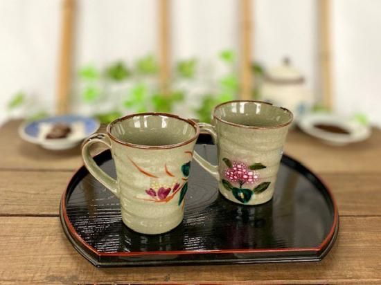 メーカー直送 九谷焼 ペアマグカップ 和桜&がく紫陽花ブルー ブルー 裏絵